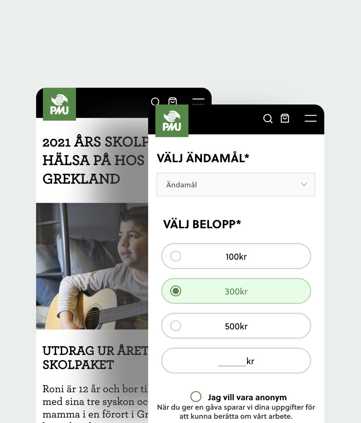 PMU Webbyrå Webdesign Gåvohantering